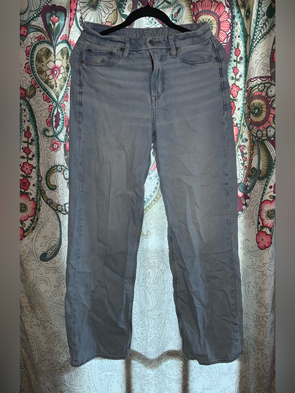 American Eagle Curvy Super High Rise Baggy Wide Leg Light Wash Blue Size 2 long